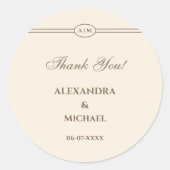 Sticker Rond Merci Mariage de crème monogramme (Devant)