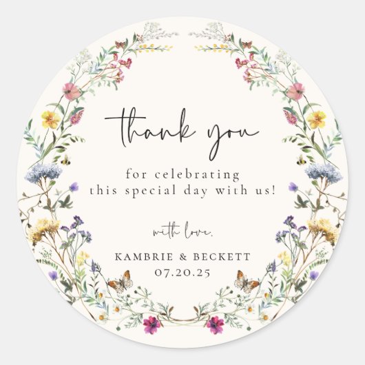 Sticker Rond Merci Mariage de de la couronne de prairie sauvag (Devant)