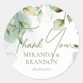 Sticker Rond Merci Mariage de feuillage de feuillage vert Sage (Devant)