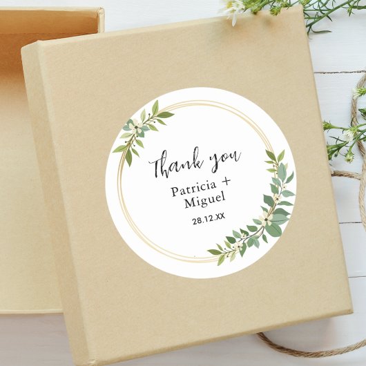 Sticker Rond Merci Mariage de feuillage vert Fleur sauvage rust