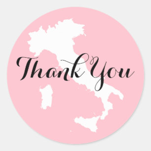 Sticker Rond Merci Mariage de l'Italie blanche et noire rose