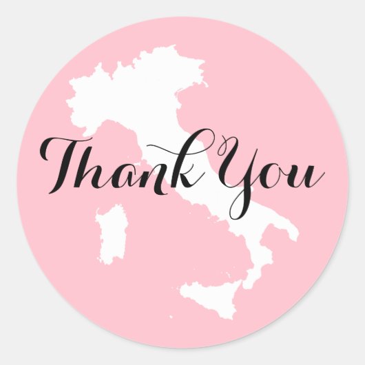 Sticker Rond Merci Mariage de l'Italie blanche et noire rose (Devant)
