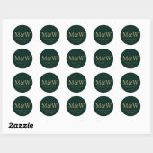 Sticker Rond Merci Mariage de Monogramme d'or vert moderne (Feuille)
