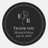 Sticker Rond Merci Mariage de Monogramme Floral Noir (Devant)