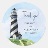 Sticker Rond Merci Mariage de phare d'aquarelle (Devant)