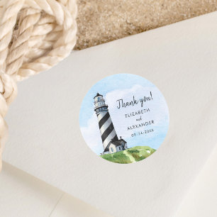 Sticker Rond Merci Mariage de phare d'aquarelle
