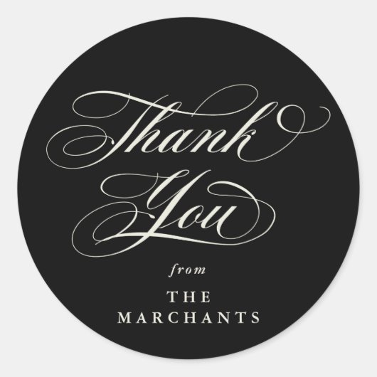 Sticker Rond Merci Mariage de script élégant noir (Devant)