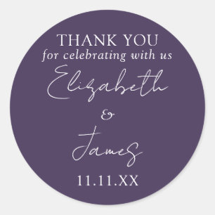 Sticker Rond Merci Mariage de script élégant violet