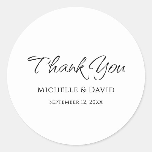 Sticker Rond Merci Mariage de script simple moderne élégant (Devant)