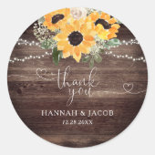 Sticker Rond Merci Mariage de tournesol rustique Favoriser (Devant)