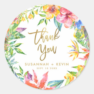 Sticker Rond Merci   Mariage des fleurs d'aquarelle tropicale