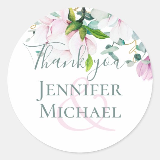 Sticker Rond Merci Mariage des Magnolias Sage Eucalyptus (Devant)