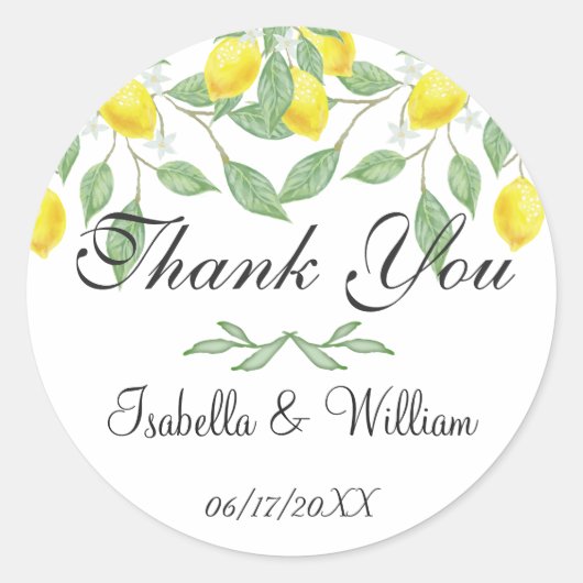 Sticker Rond Merci Mariage d'été moderne au citron (Devant)