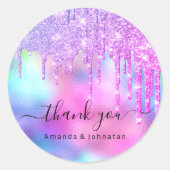 Sticker Rond Merci Mariage Doux 16 ans Paillettes Holographique (Devant)