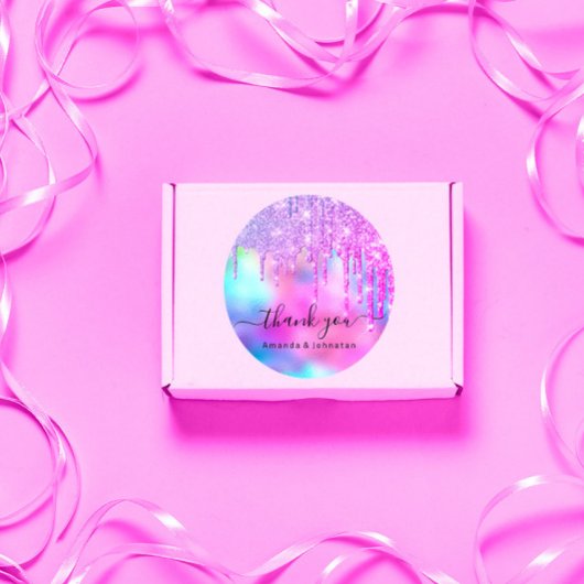 Sticker Rond Merci Mariage Doux 16 ans Paillettes Holographique