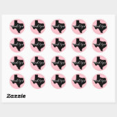 Sticker Rond Merci Mariage du Texas rose noir et blanc (Feuille)