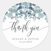 Sticker Rond Merci Mariage Dusty Blue Eucalyptus (Devant)