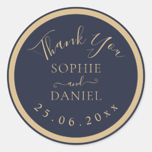 Sticker Rond Merci Mariage Elegant Gold Navy