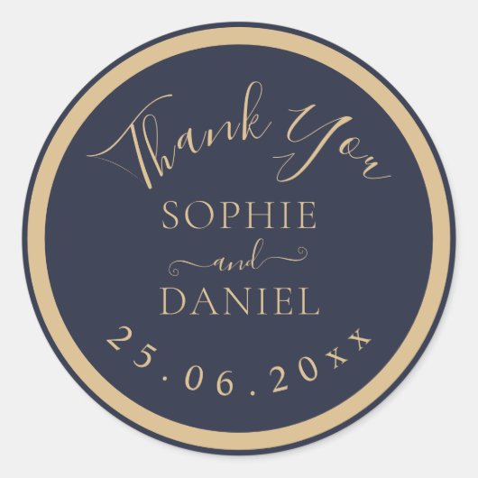 Sticker Rond Merci Mariage Elegant Gold Navy (Devant)