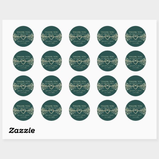 Sticker Rond Merci Mariage Emerald Gold (Feuille)
