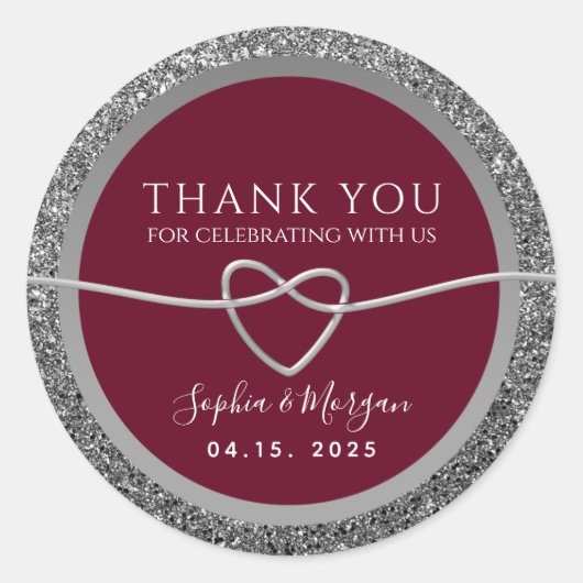 Sticker Rond Merci Mariage en argent rouge (Devant)