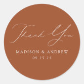 Sticker Rond Merci Mariage en terre cuite moderne et élégant (Devant)