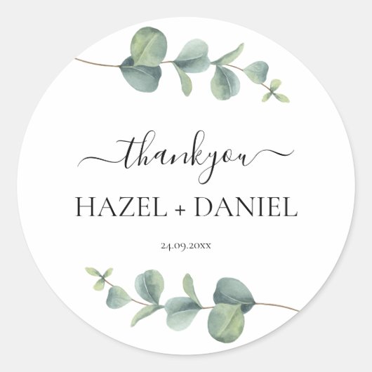 Sticker Rond Merci Mariage Eucalyptus (Devant)