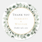 Sticker Rond Merci Mariage Eucalyptus Green Sage Or (Devant)
