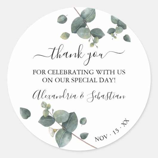Sticker Rond Merci Mariage Eucalyptus vert (Devant)