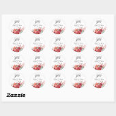 Sticker Rond Merci Mariage Faveur Floral Rouge (Feuille)