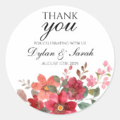 Sticker Rond Merci Mariage Faveur Floral Rouge (Devant)