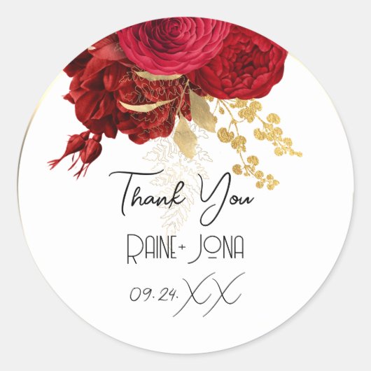 Sticker Rond Merci Mariage Favor Mariage Sweet 16e Rouge Blanc (Devant)