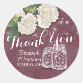 Sticker Rond Merci mariage Favor Mason Jar Hydrangea Lumières (Devant)