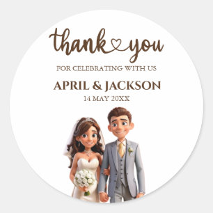 Sticker Rond Merci Mariage favorise Couple Illustration
