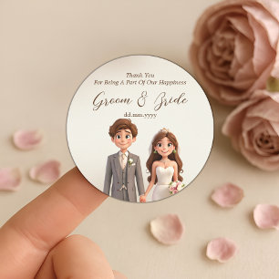 Sticker Rond Merci Mariage favorise Couple Illustration