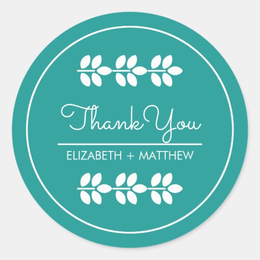 Sticker Rond Merci Mariage Feuille blanc Turquoise (Devant)