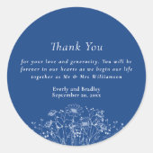 Sticker Rond Merci Mariage Fleur sauvage bleu moderne blanc (Devant)