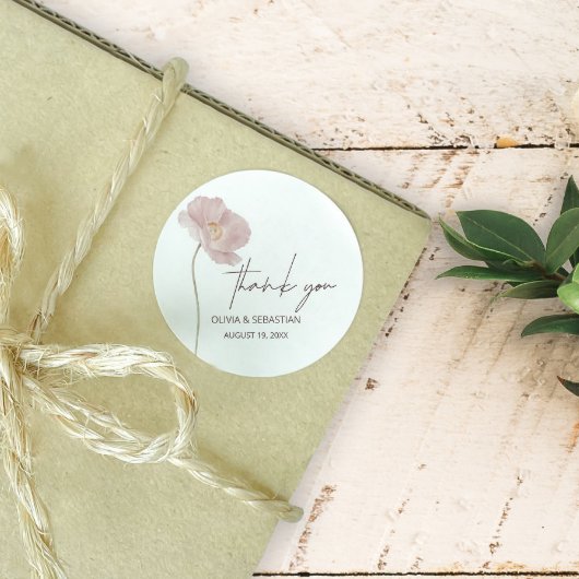 Sticker Rond Merci Mariage Fleur sauvage Boho  simple