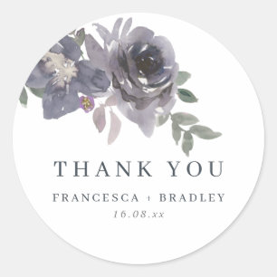 Sticker Rond Merci Mariage Fleurs bleues Smokey