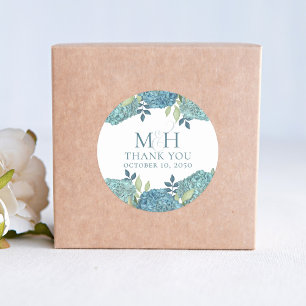 Sticker Rond Merci Mariage Floral bleu personnalisé