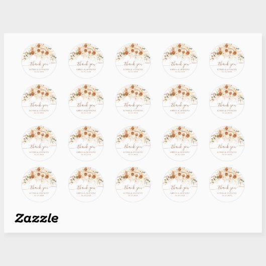 Sticker Rond Merci Mariage floral Boho (Feuille)
