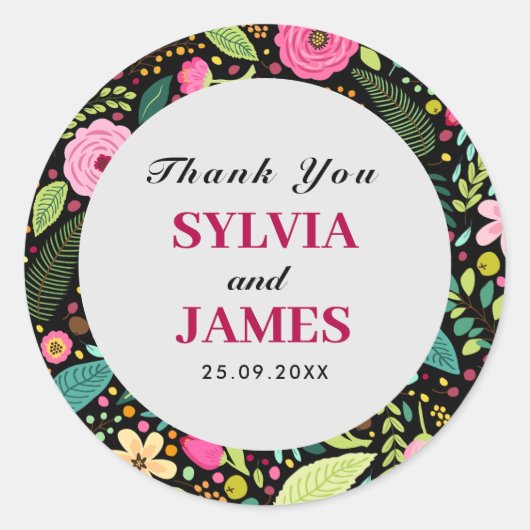 Sticker Rond Merci Mariage floral Boho moderne (Devant)