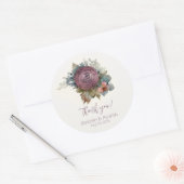 Sticker Rond Merci Mariage floral de Bourgogne (Enveloppe)