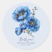 Sticker Rond Merci Mariage floral de pavot bleu (Devant)