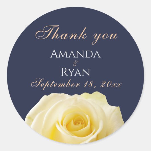 Sticker Rond Merci Mariage Floral Rose bleu jaune moderne (Devant)