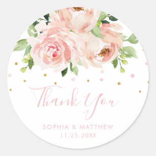 Sticker Rond Merci Mariage floral rose et élégant