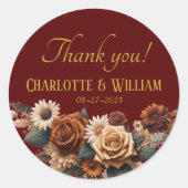 Sticker Rond Merci ! Mariage Floral Rustique (Devant)