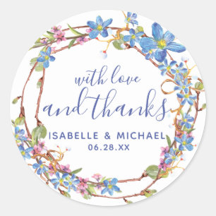 Sticker Rond Merci Mariage Floral Rustique bleu