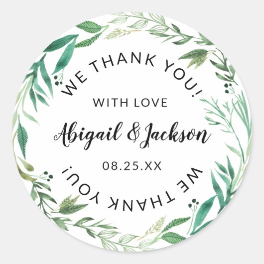 Sticker Rond Merci Mariage Foliage frais avec Amour Favoriser (Devant)