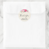 Sticker Rond Merci Mariage frontalier rose rose et pivoine  (Sac)